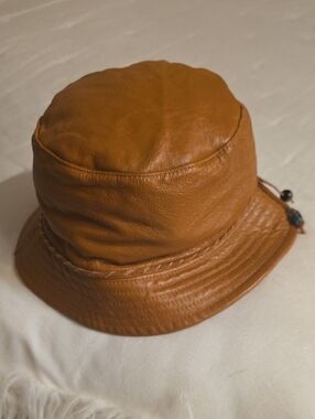 Kenneth Cole Cognac Brown Leather Bucket Hat